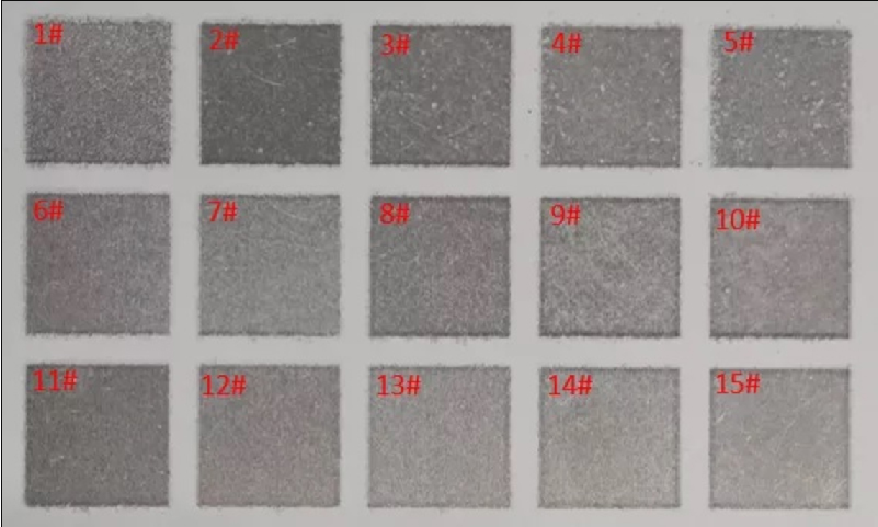 Figure 1. Comparison of pulsed laser cleaning of aluminum alloy surface paint layer under different laser parameters